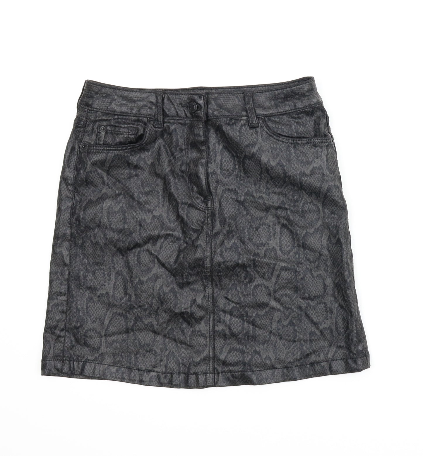 M&S Womens Grey Animal Print  A-Line Skirt Size 8  - Snake print