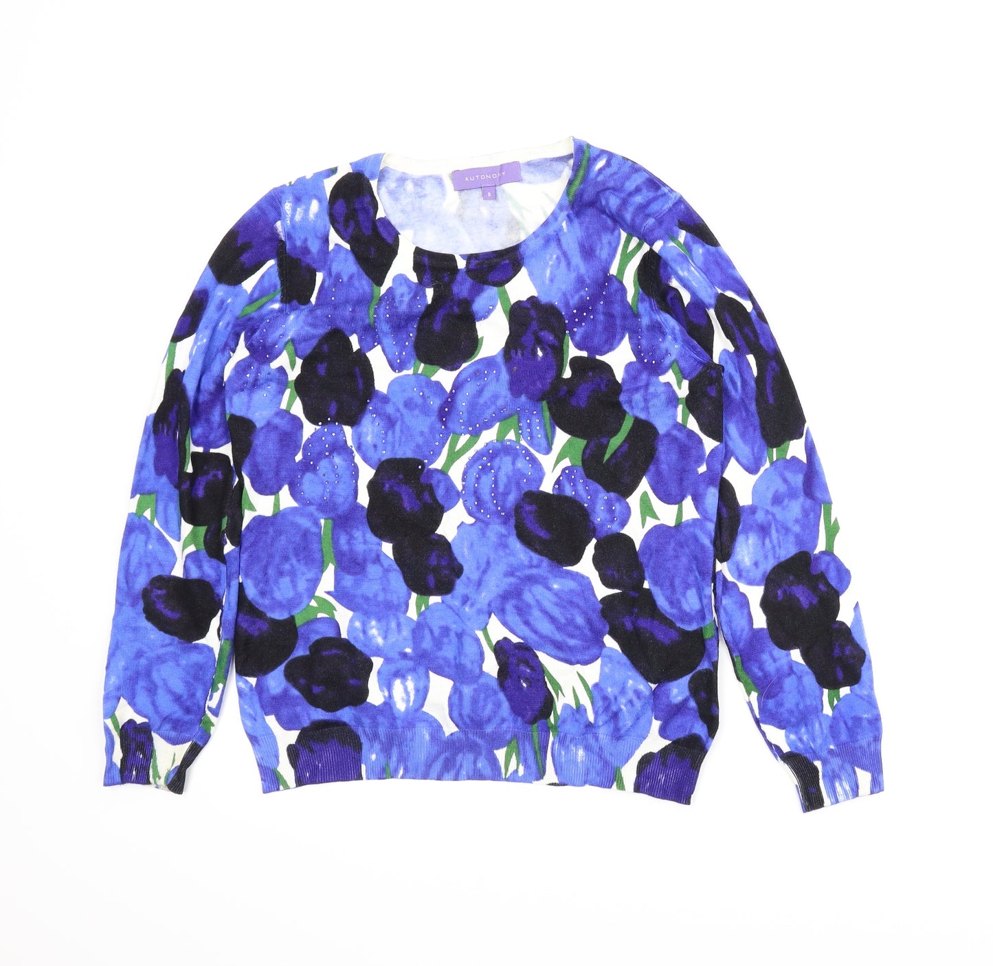 Autonomy Womens Blue Floral  Pullover Jumper Size S
