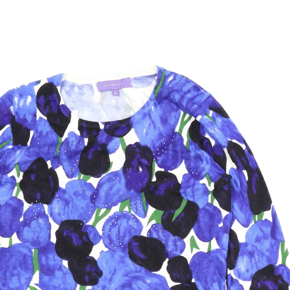 Autonomy Womens Blue Floral  Pullover Jumper Size S