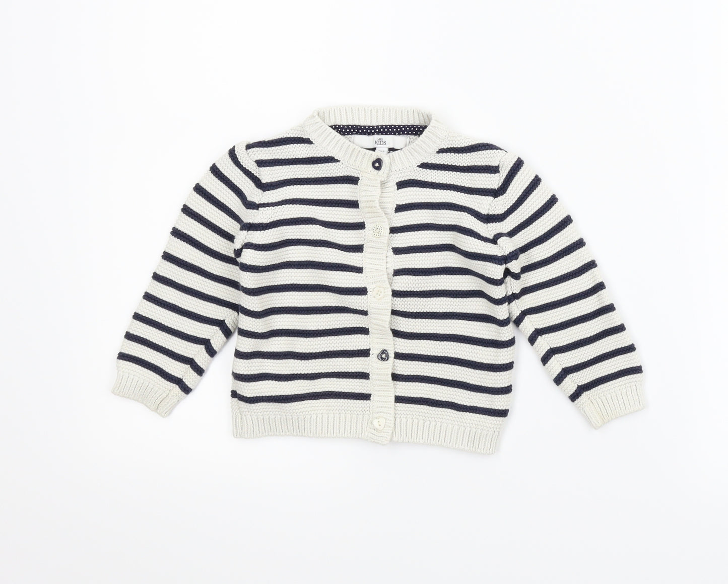 M&S Girls Blue Striped  Cardigan Jumper Size 2-3 Years