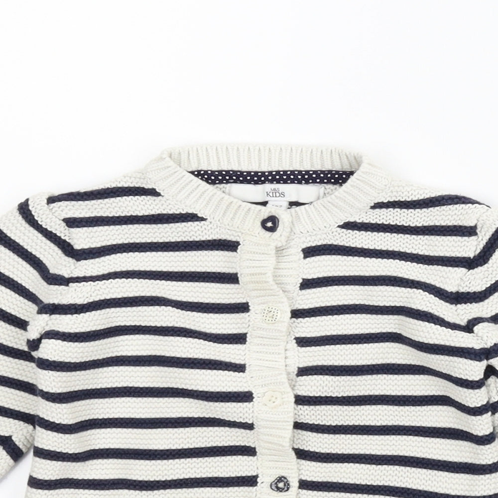 M&S Girls Blue Striped  Cardigan Jumper Size 2-3 Years