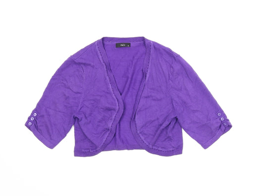 Front view of M&Co girls’ purple cardigan jumper, size 10, years - bolero