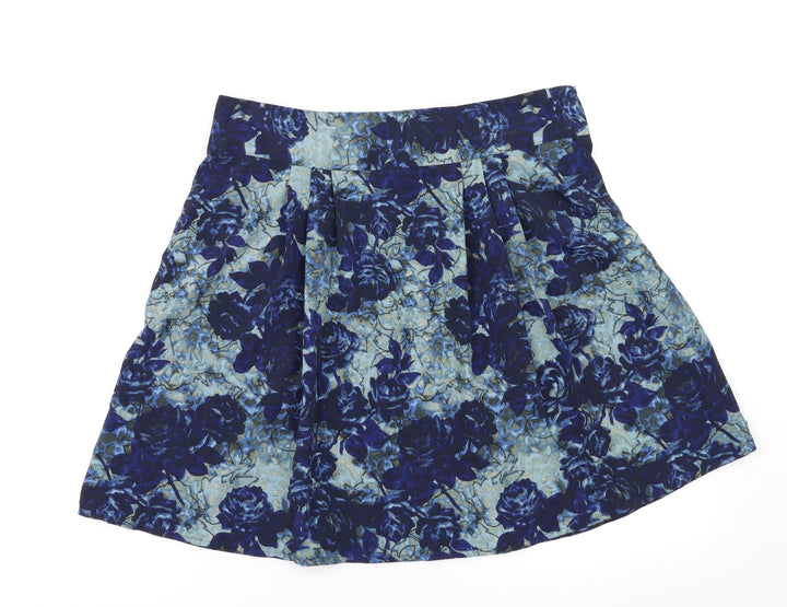 Preworn Womens Black Floral Flare Skirt Size 10