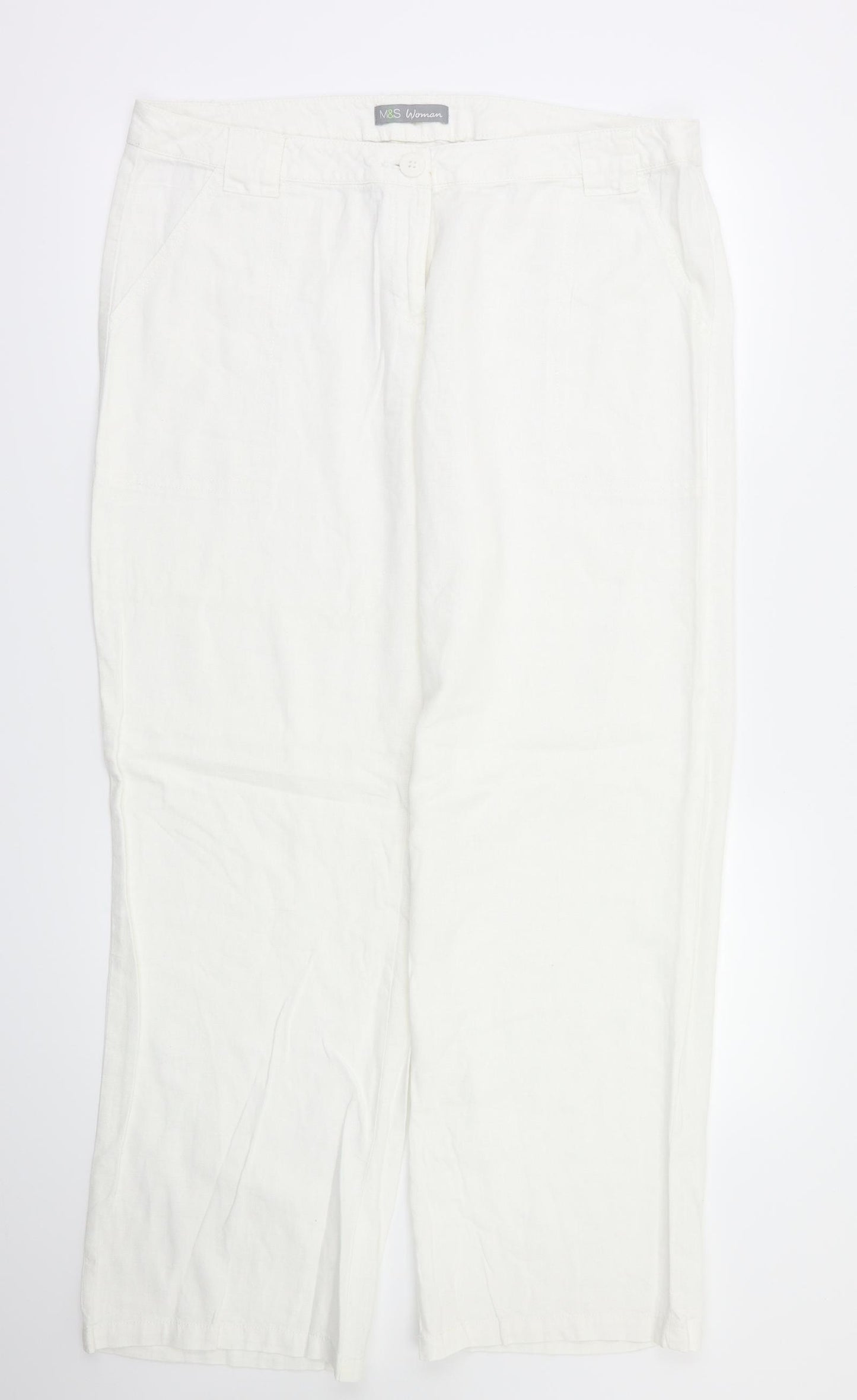 M&S Womens White   Trousers  Size 16 L29 in