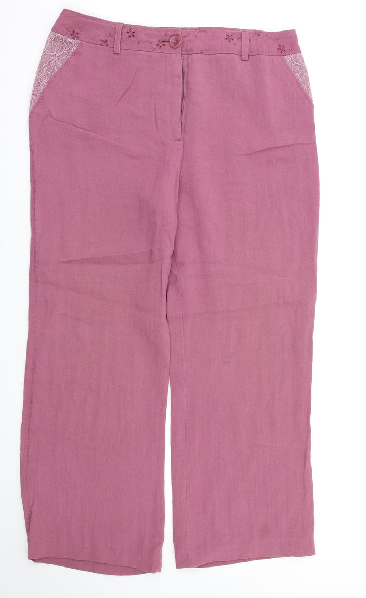 Aria Womens Purple Floral  Trousers  Size 14 L28 in
