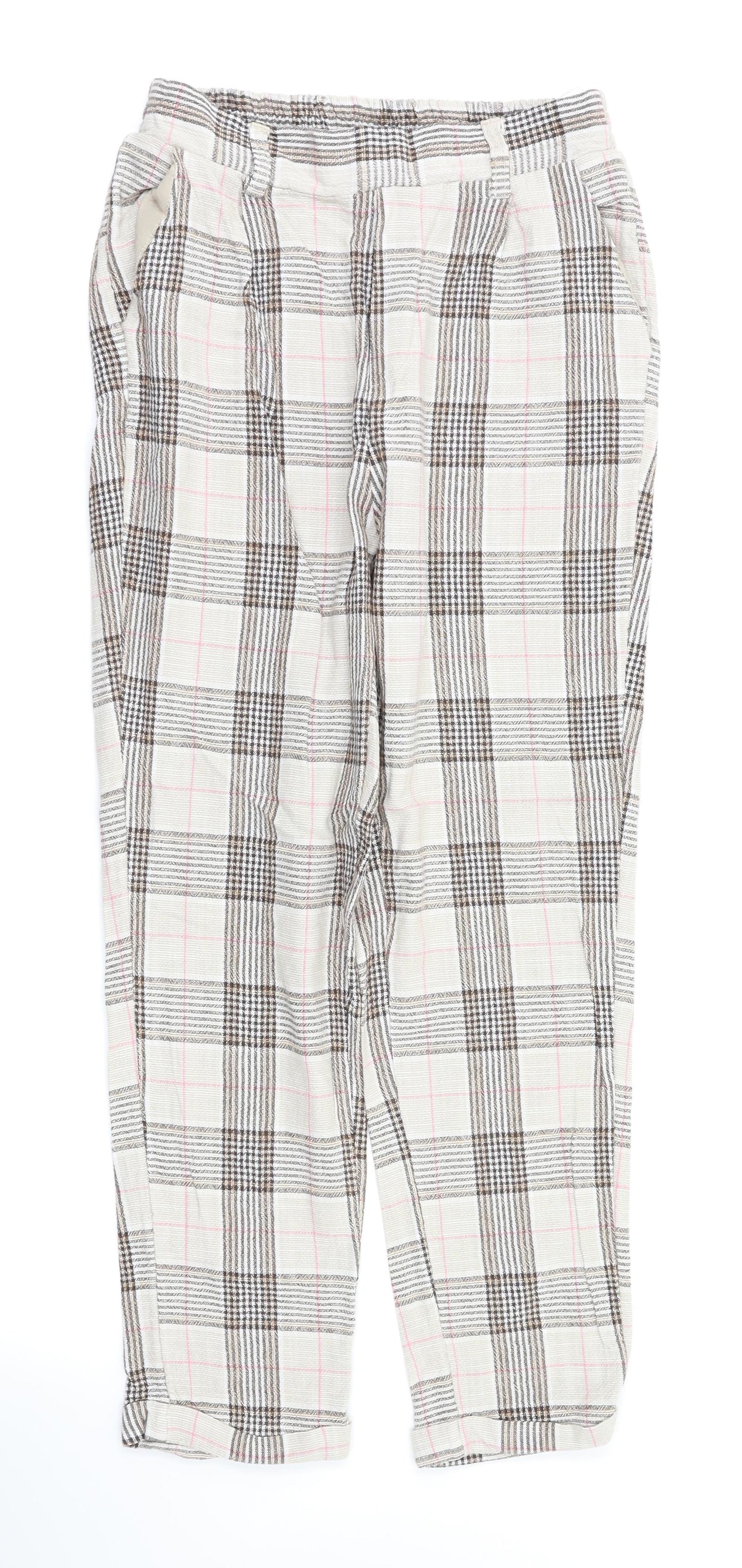 Stradavarius Womens Beige Check  Trousers  Size XS L23 in