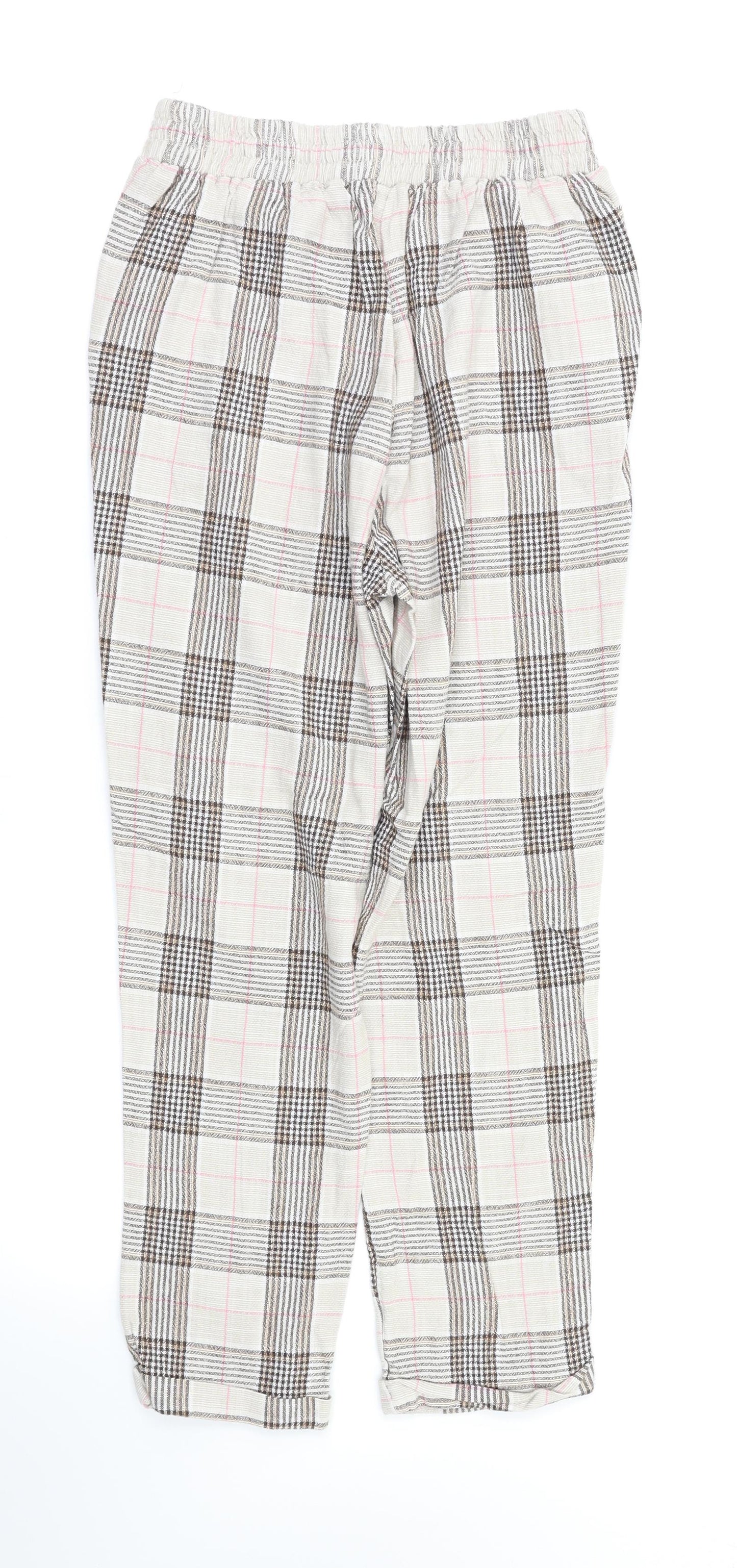 Stradavarius Womens Beige Check  Trousers  Size XS L23 in