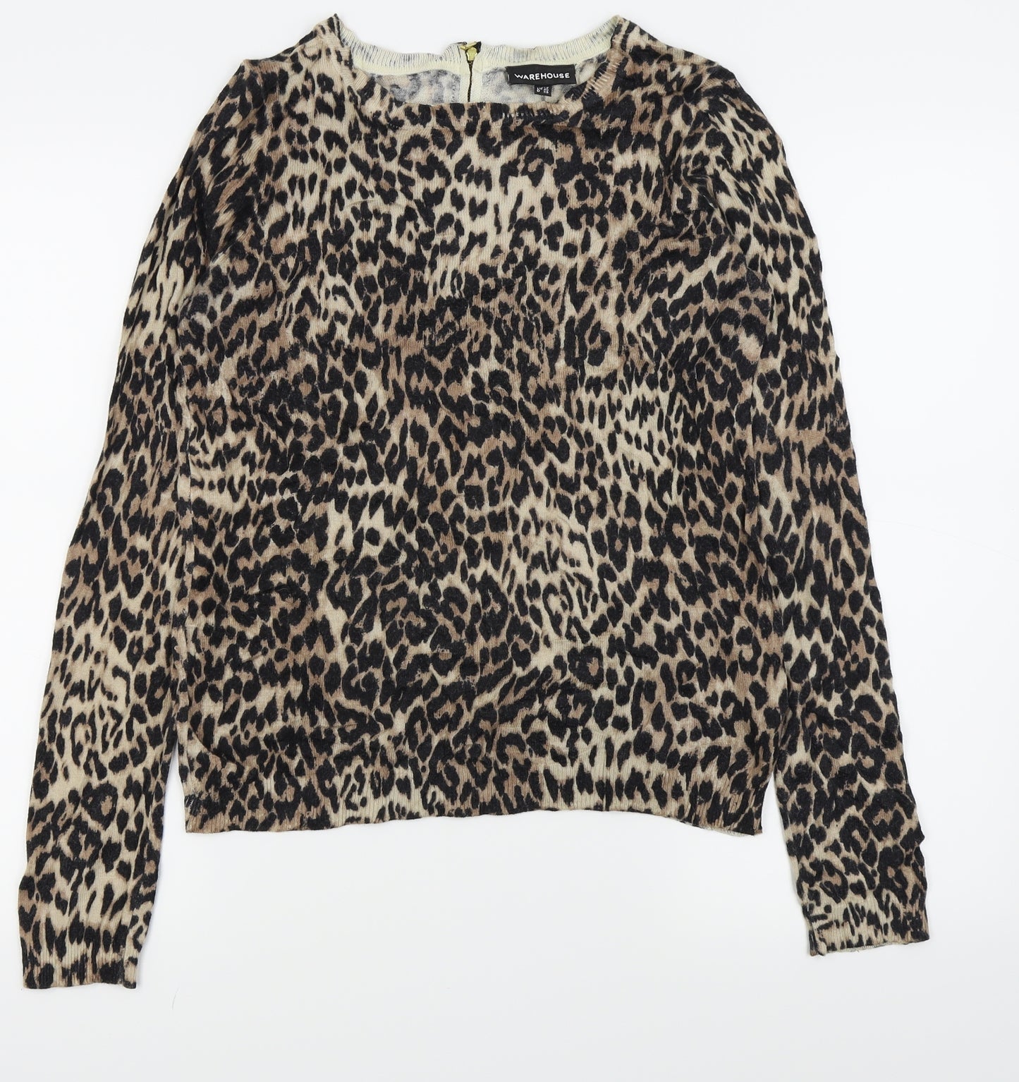 Warehouse Womens Brown Animal Print  Basic T-Shirt Size 12