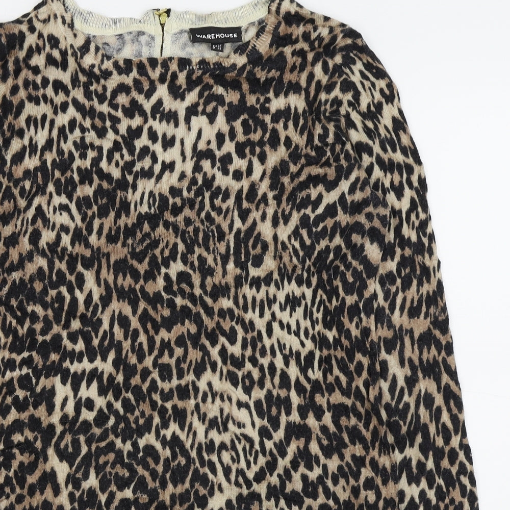 Warehouse Womens Brown Animal Print  Basic T-Shirt Size 12
