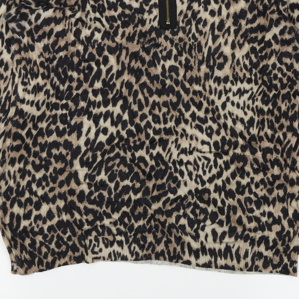 Warehouse Womens Brown Animal Print  Basic T-Shirt Size 12