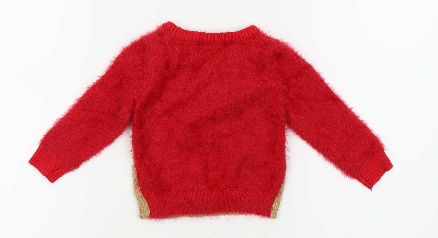 Asda George Girls Red   Pullover Jumper Size 12-18 Months  - Christmas Jumper