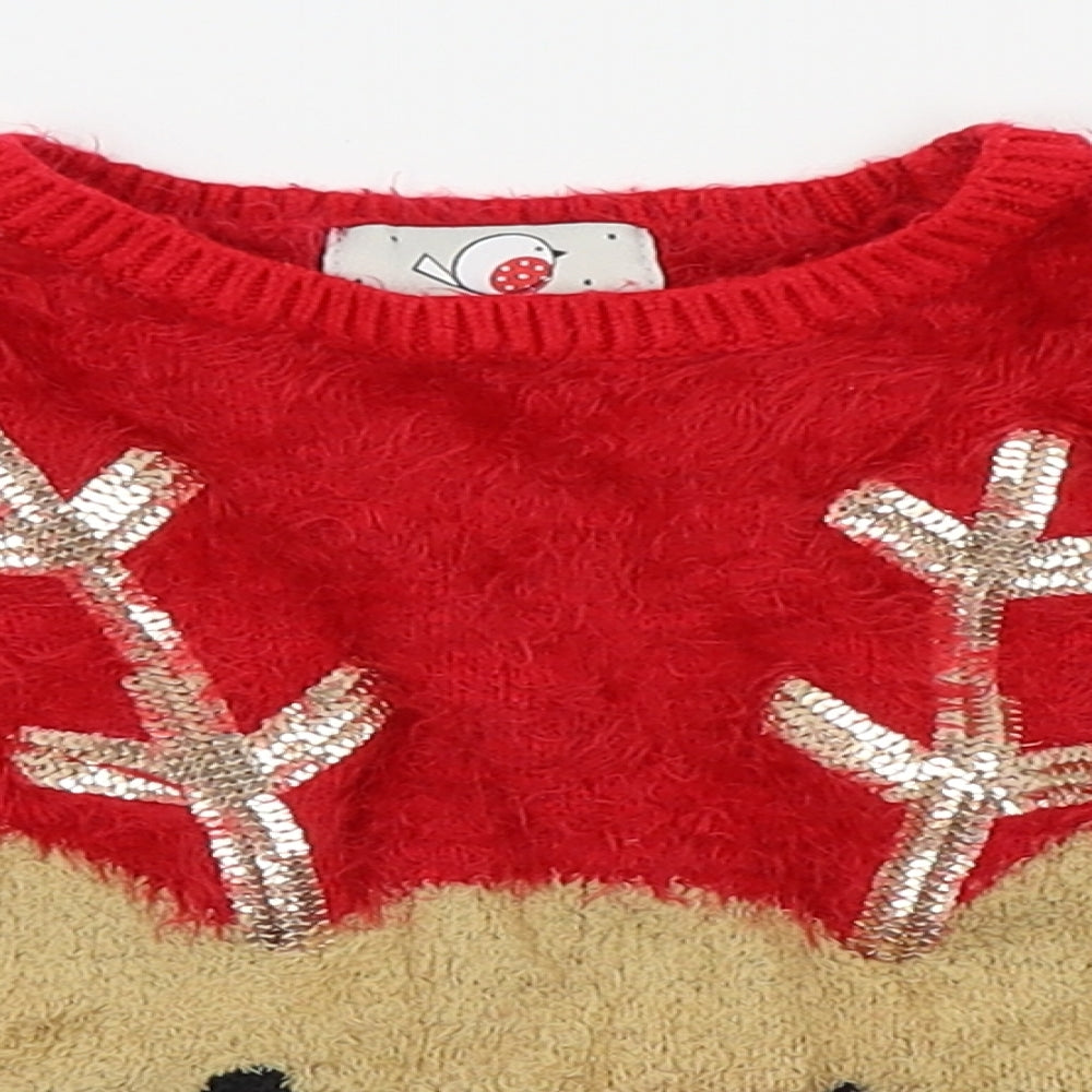 Asda George Girls Red   Pullover Jumper Size 12-18 Months  - Christmas Jumper