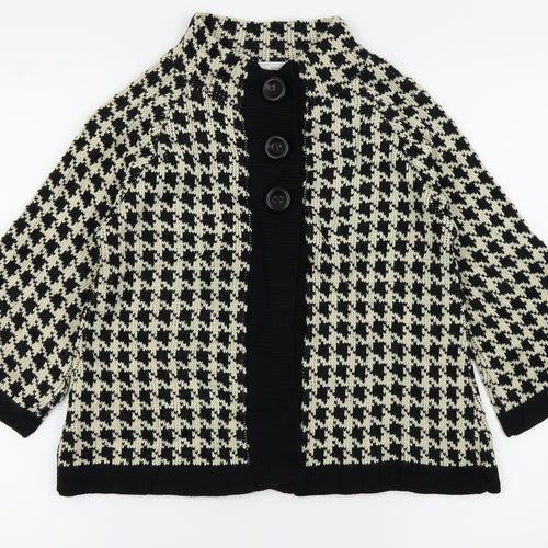 AMARANTO Womens Black Houndstooth  Cardigan Jumper Size 8