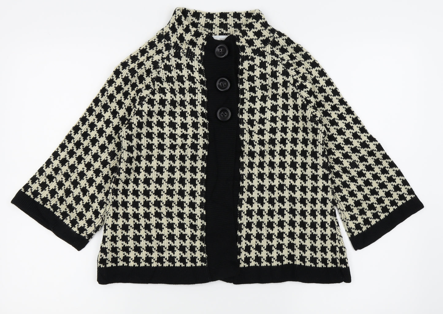 AMARANTO Womens Black Houndstooth  Cardigan Jumper Size 8