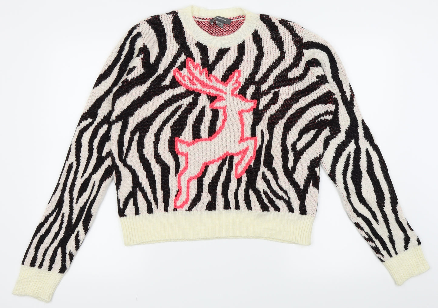 Primark Womens White Animal Print  Pullover Jumper Size 10