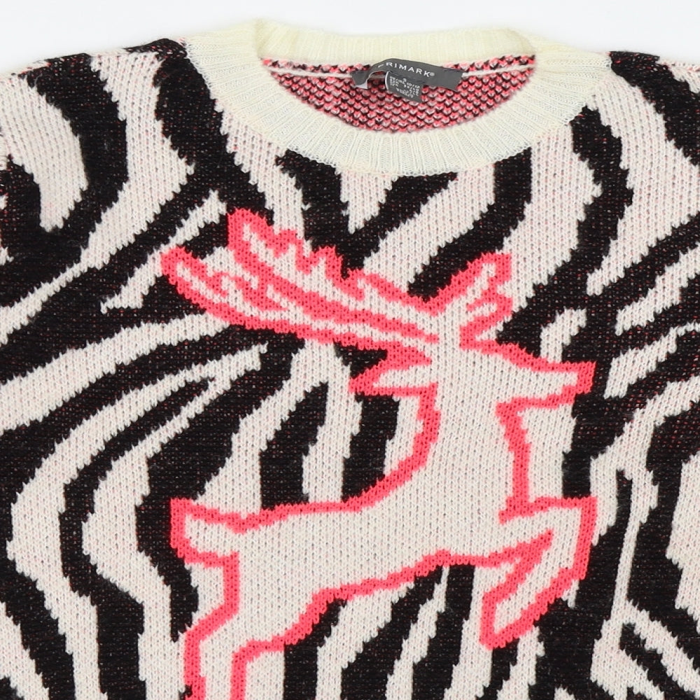 Primark Womens White Animal Print  Pullover Jumper Size 10