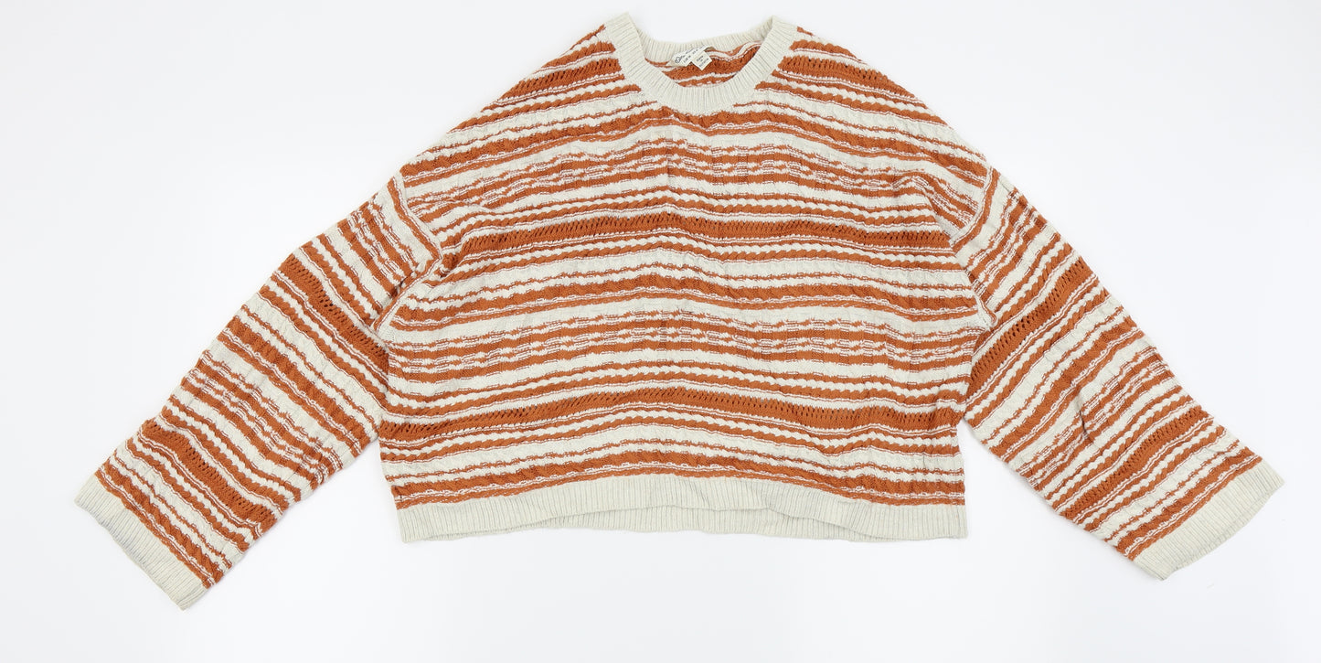 Miss Selfridge Womens Orange Striped  Pullover Jumper Size 8