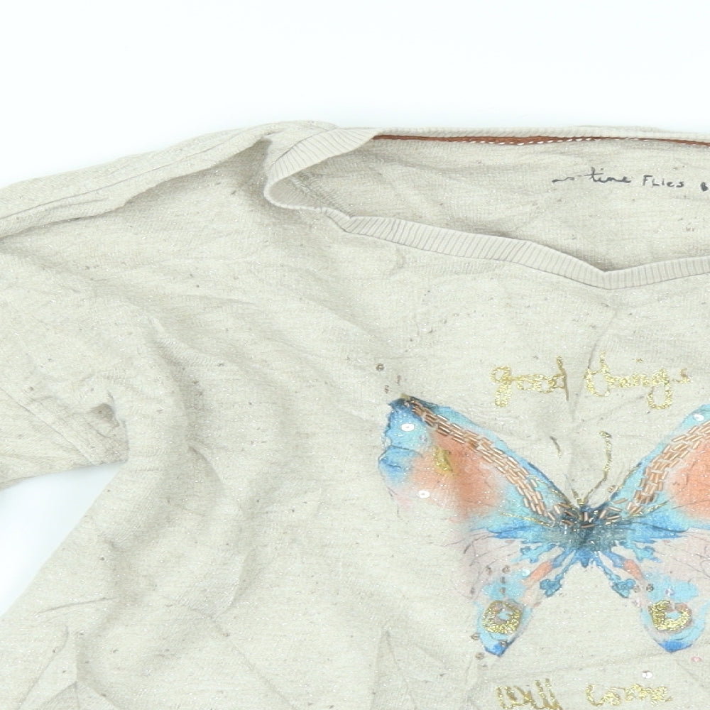 NEXT Womens Beige   Pullover Sweatshirt Size 12  - BUTTERFLY