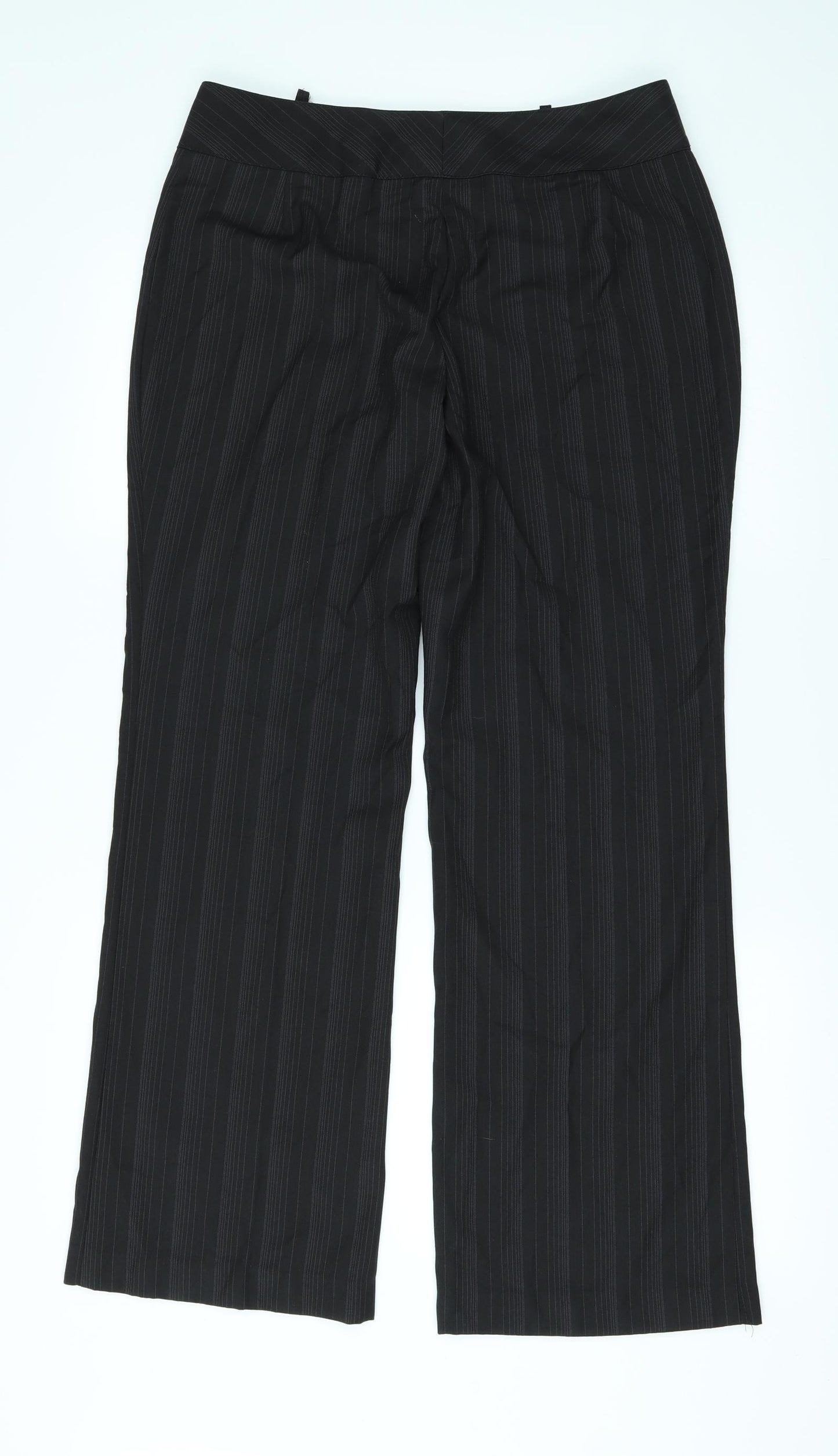 Marks and Spencer Womens Black Striped  Trousers  Size 12 L30 in