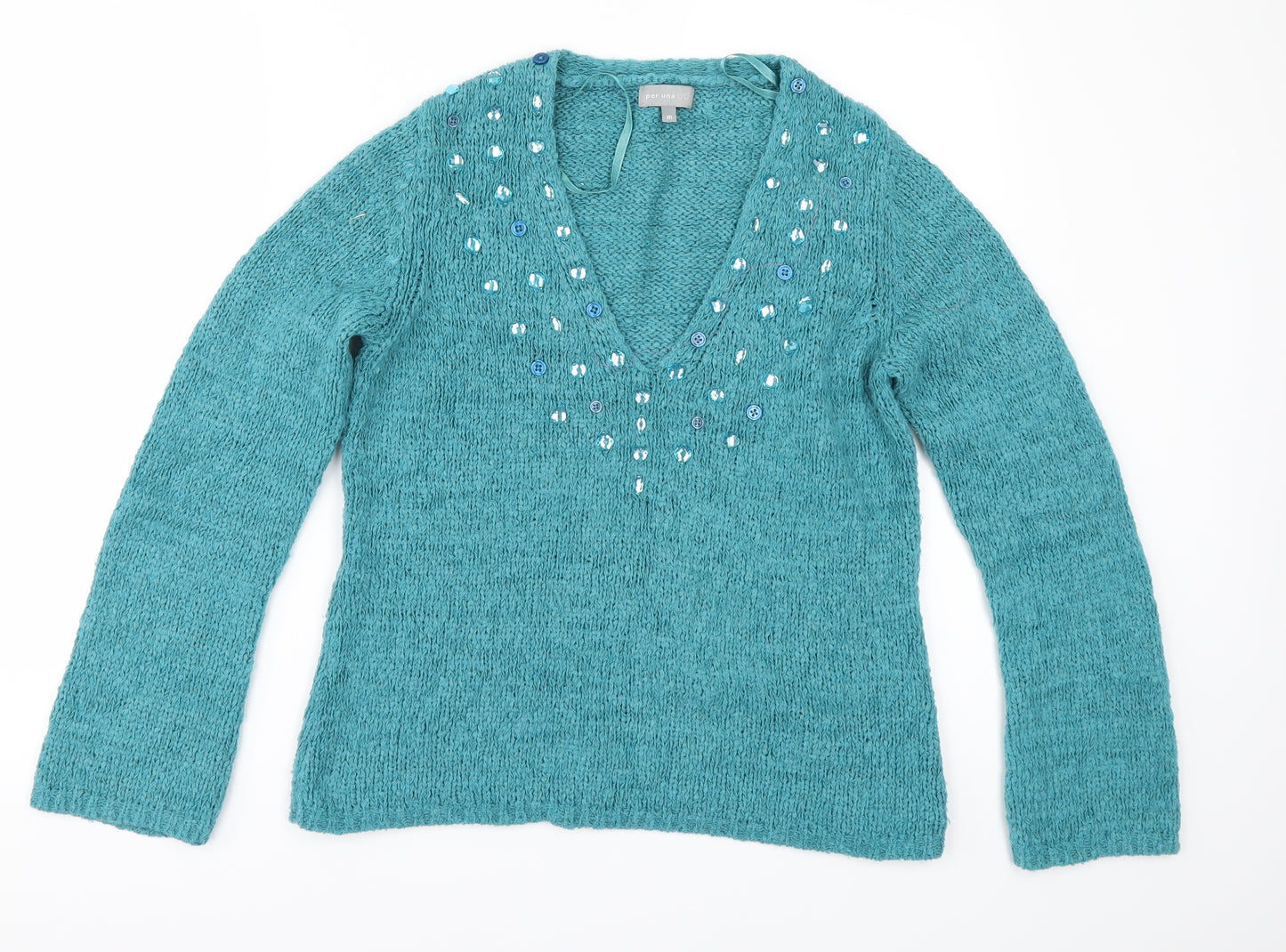 Per Una Womens Green   Pullover Jumper Size M  - BUTTONS AND BEADS