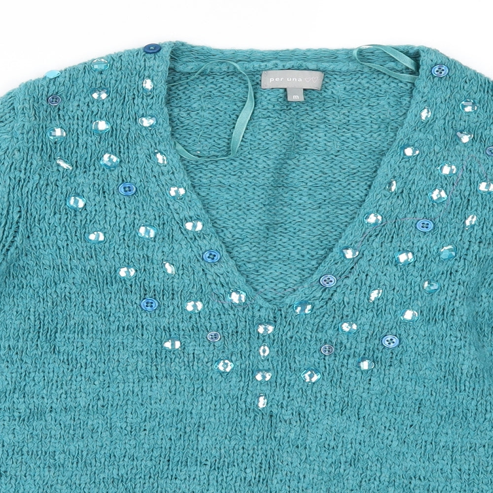 Per Una Womens Green   Pullover Jumper Size M  - BUTTONS AND BEADS