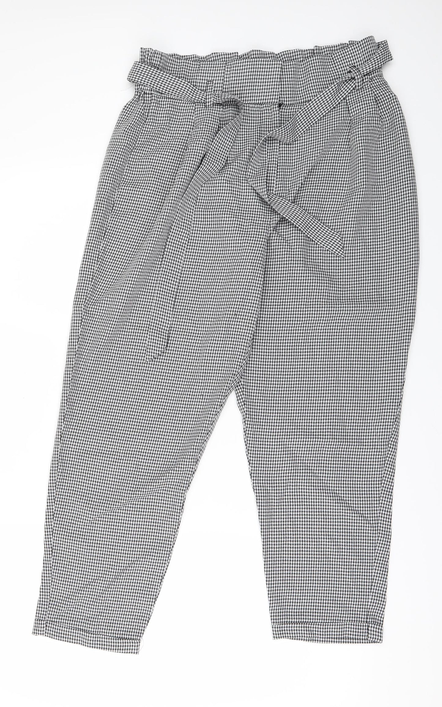 Primark Womens Black Check  Trousers  Size 14 L24 in - BELTED