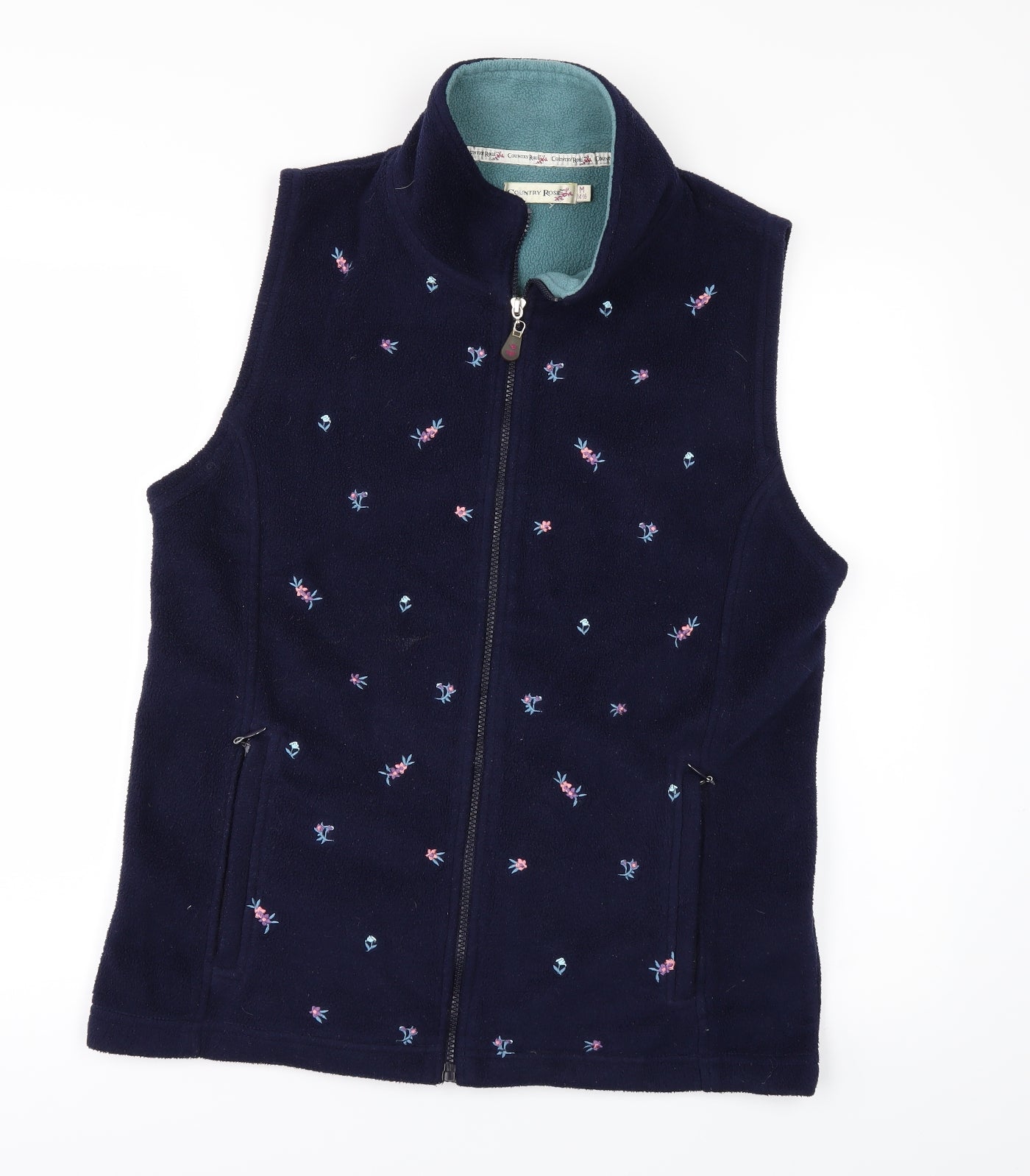 COUNTRY ROSE Womens Blue Floral Fleece Gilet Jacket Size M  - Gilet