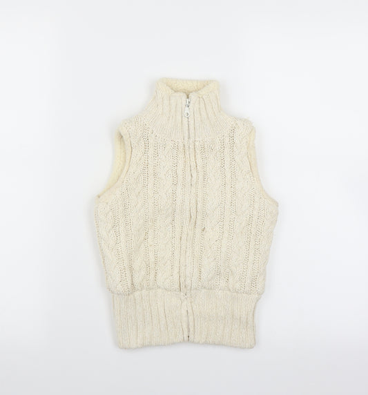 Front view of Jillian's Closet girls’ ivory full zip jumper, size 4, years - bodywarmer