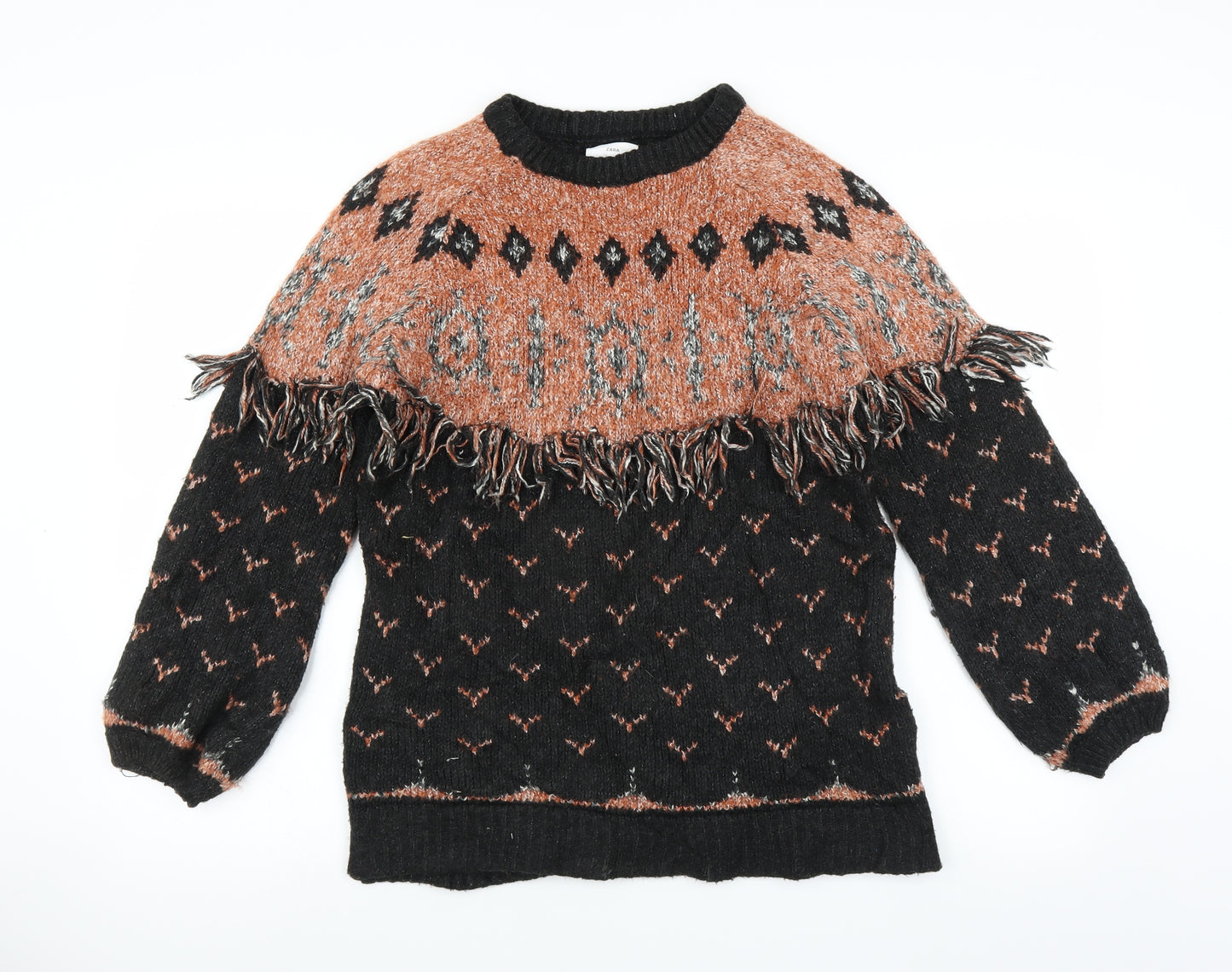 Zara Womens Black   Pullover Jumper Size L  - fringe detail