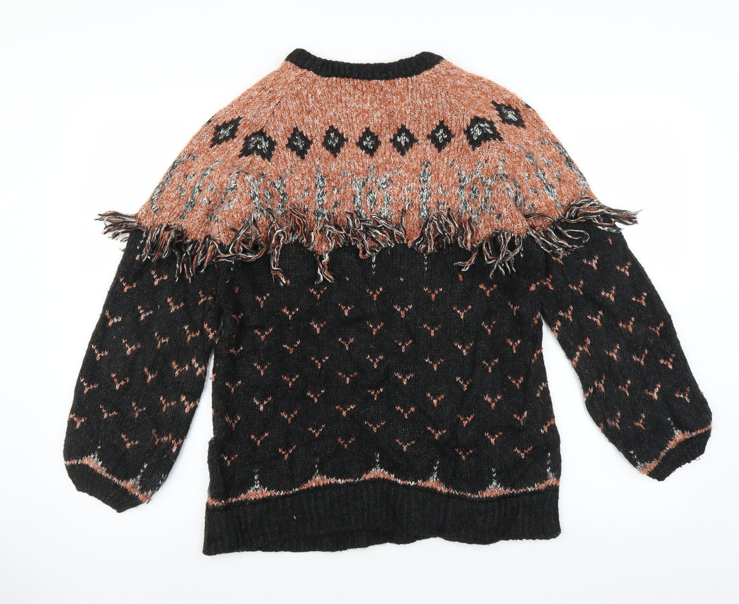 Zara Womens Black   Pullover Jumper Size L  - fringe detail