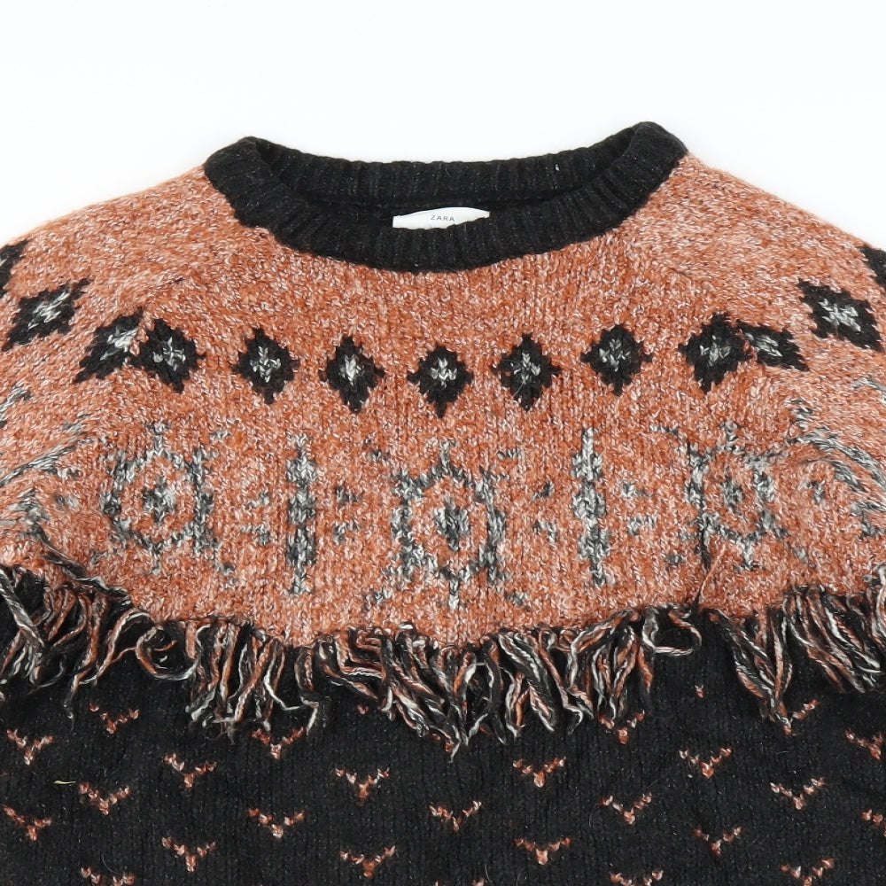Zara Womens Black   Pullover Jumper Size L  - fringe detail