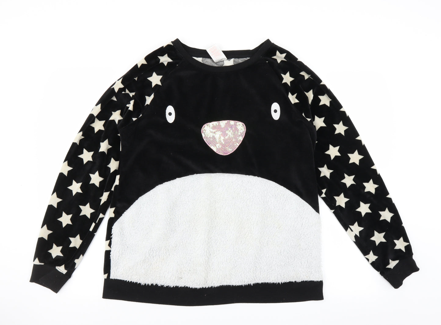 Peacocks Womens Black Solid  Top Pyjama Top Size 14  - star pattern face