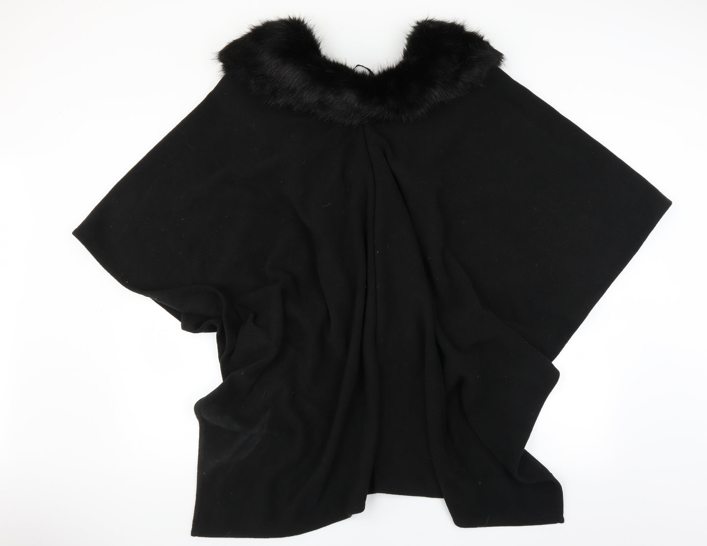 F&F Womens Black   Cape Jumper One Size  - fur trim