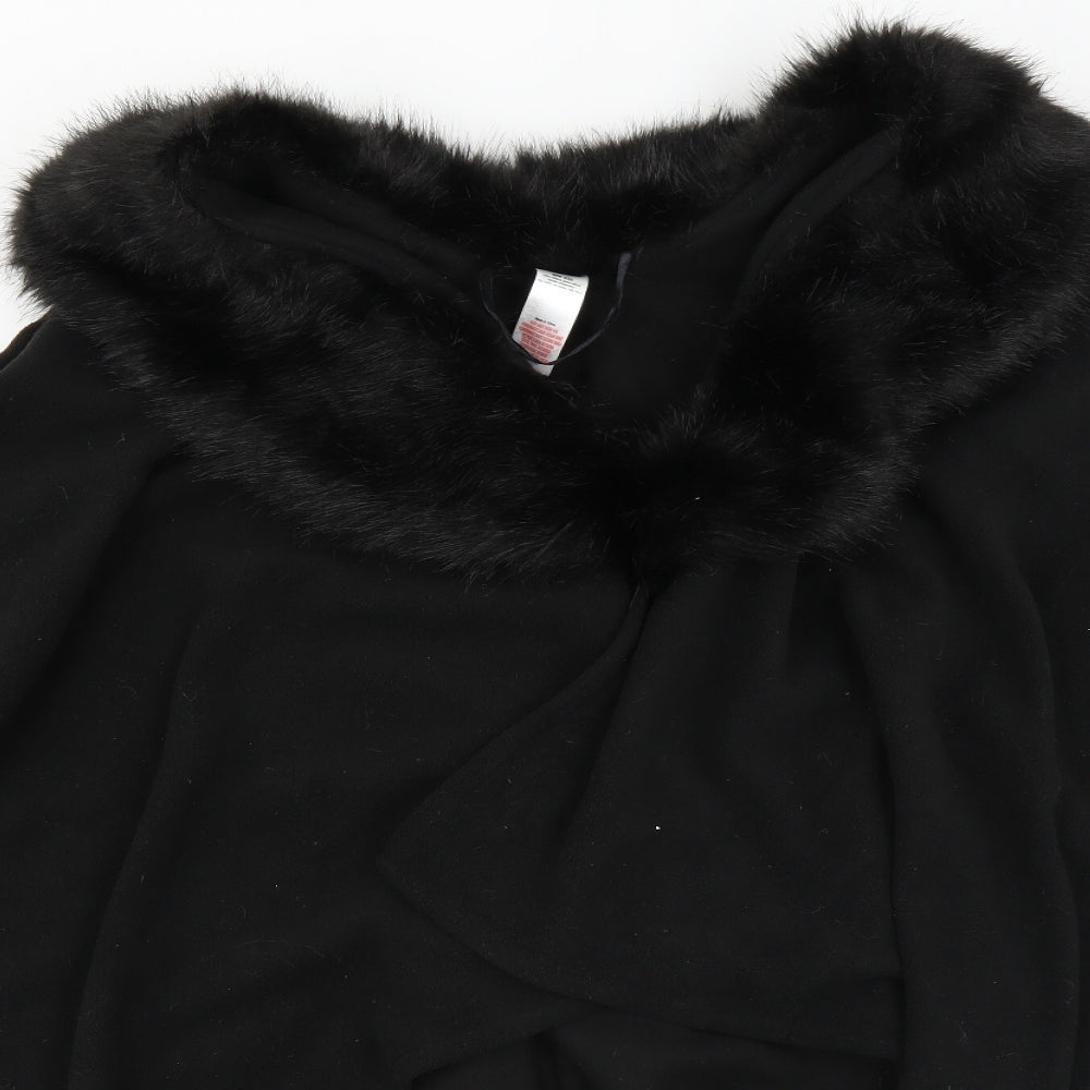 F&F Womens Black   Cape Jumper One Size  - fur trim