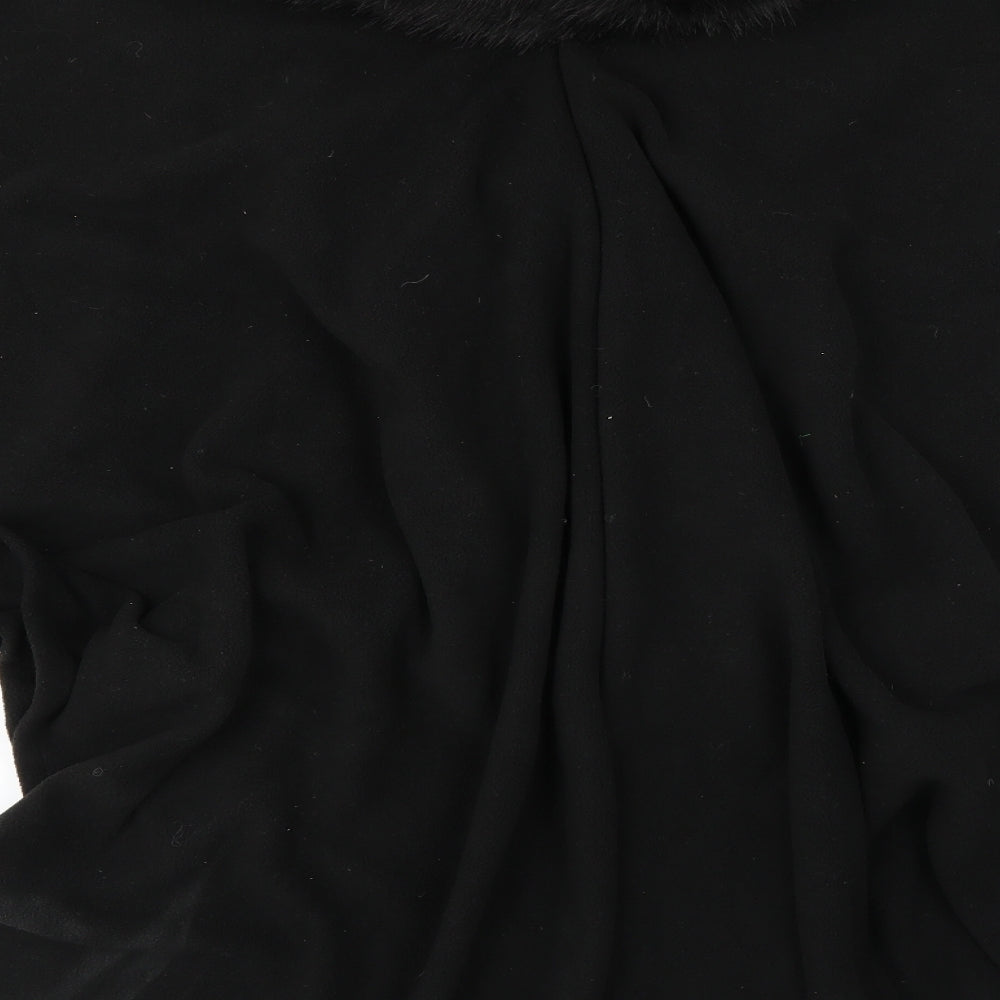 F&F Womens Black   Cape Jumper One Size  - fur trim
