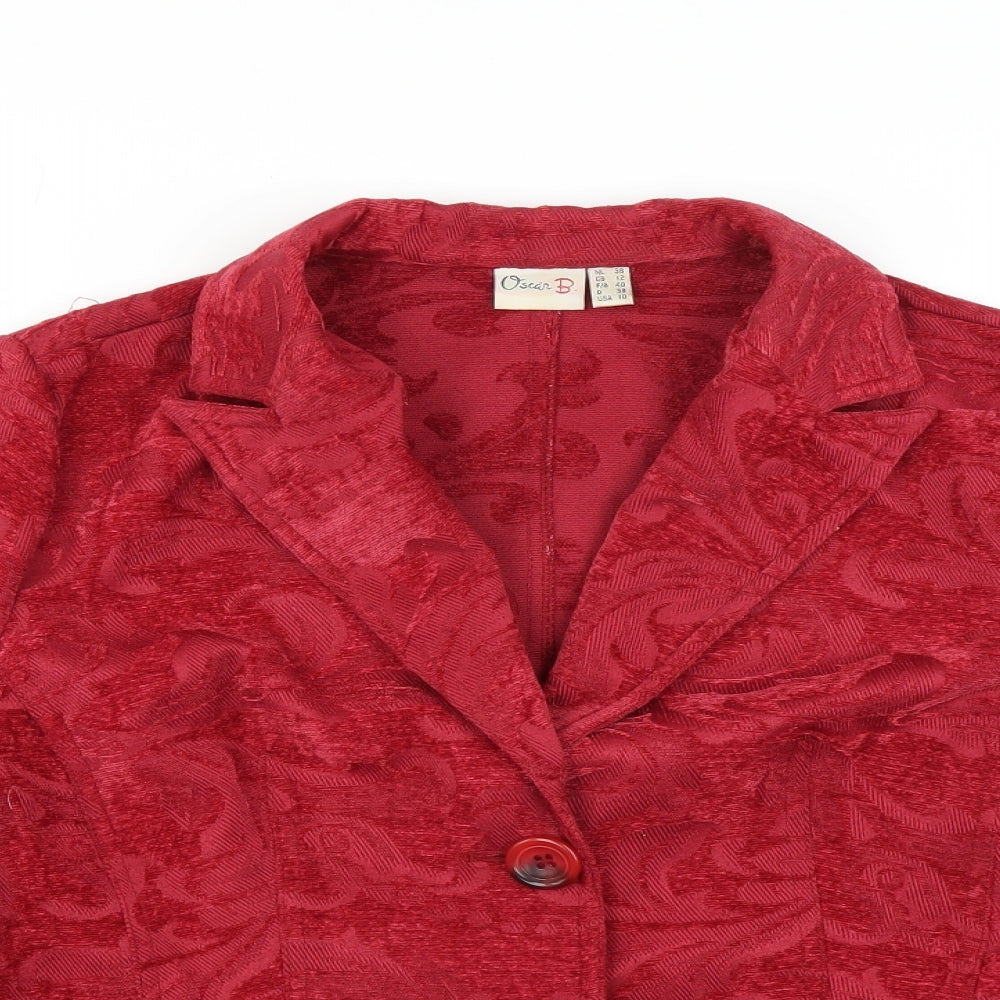 Oscar B Womens Red Floral  Jacket Blazer Size 12