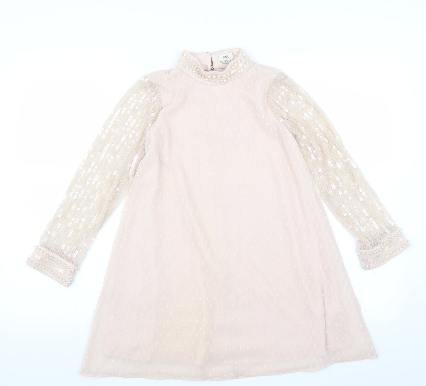 River Island Girls Pink   A-Line  Size 8 Years  - sequin sleeves