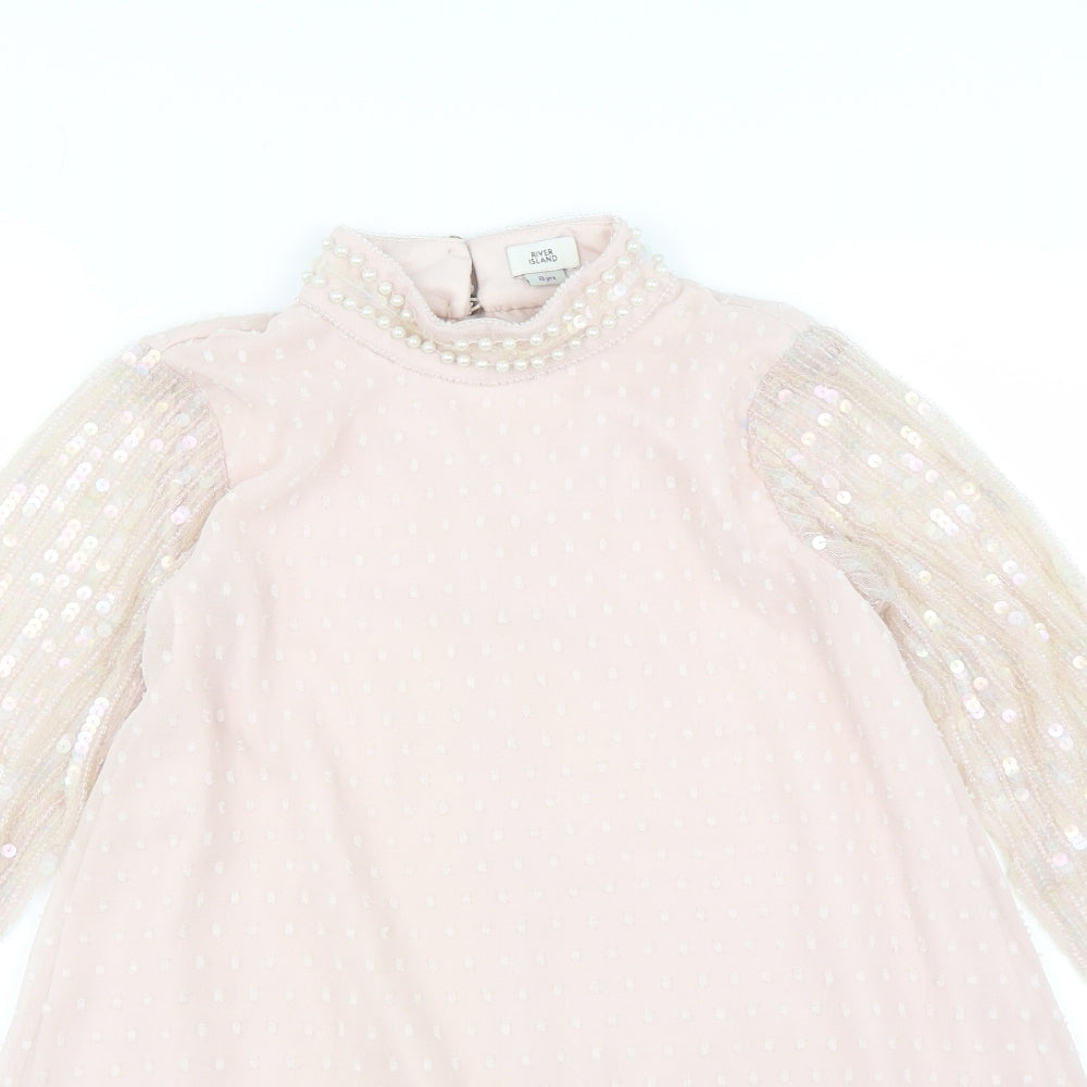 River Island Girls Pink   A-Line  Size 8 Years  - sequin sleeves