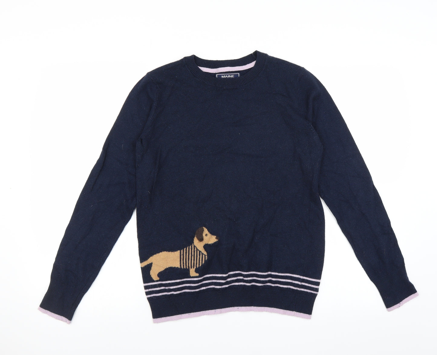 Maine New England Womens Blue   Pullover Jumper Size 12  - Sausage Dog