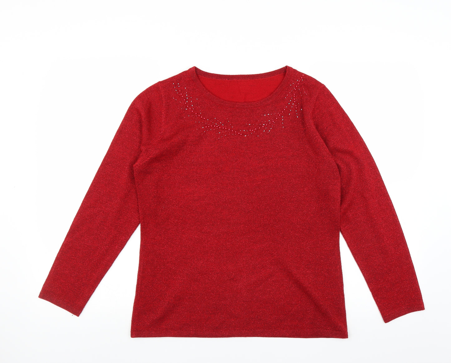 Preworn Womens Red   Pullover Jumper Size S  - beaded neckline