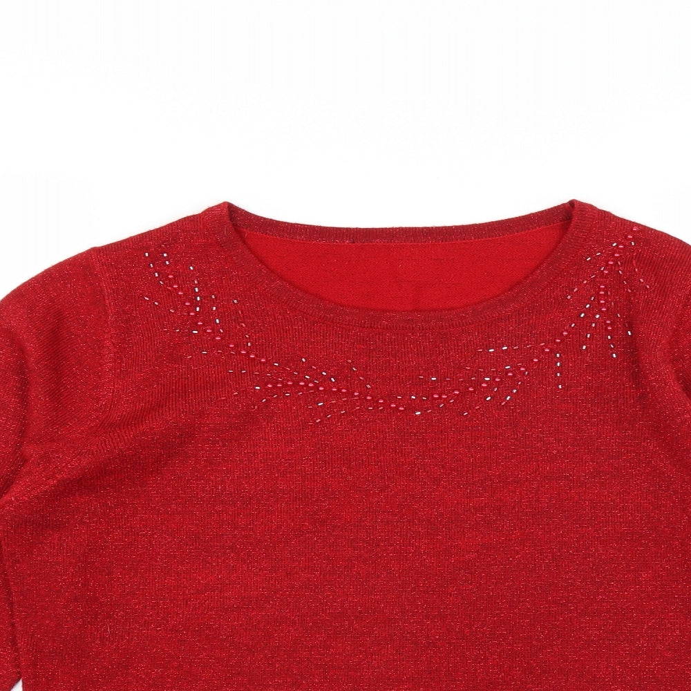 Preworn Womens Red   Pullover Jumper Size S  - beaded neckline
