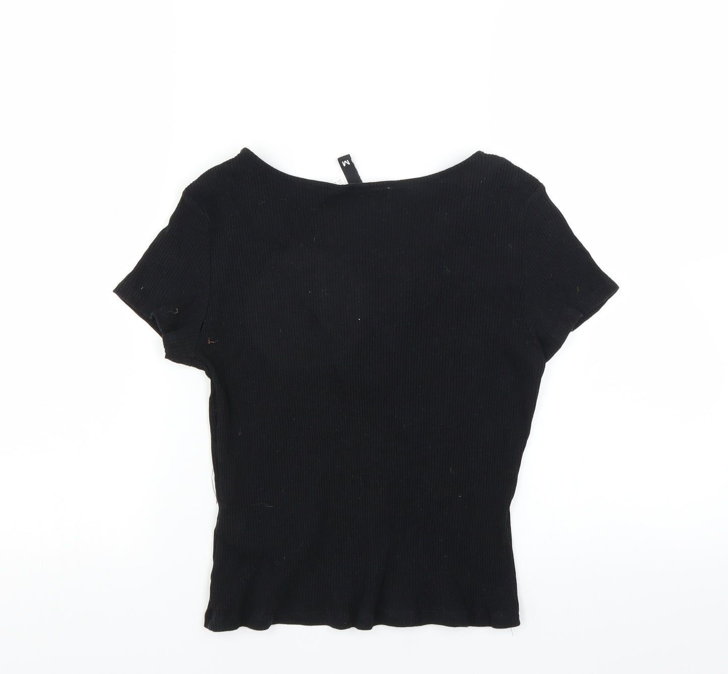 Divided by H&M Womens Black   Basic T-Shirt Size M  - lace up neckline detail