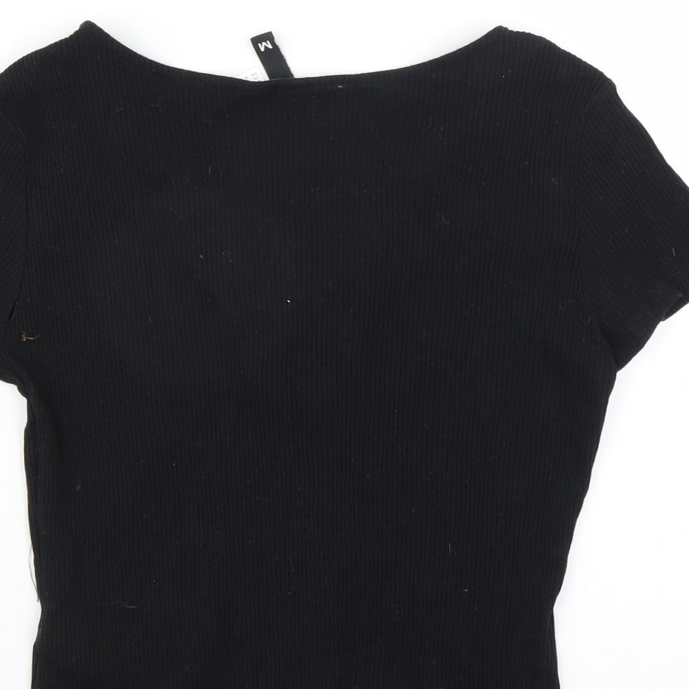 Divided by H&M Womens Black   Basic T-Shirt Size M  - lace up neckline detail