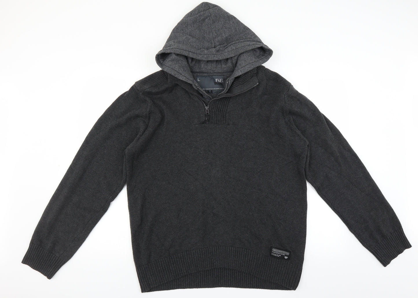 F&F Mens Grey   Pullover Jumper Size L  - hooded