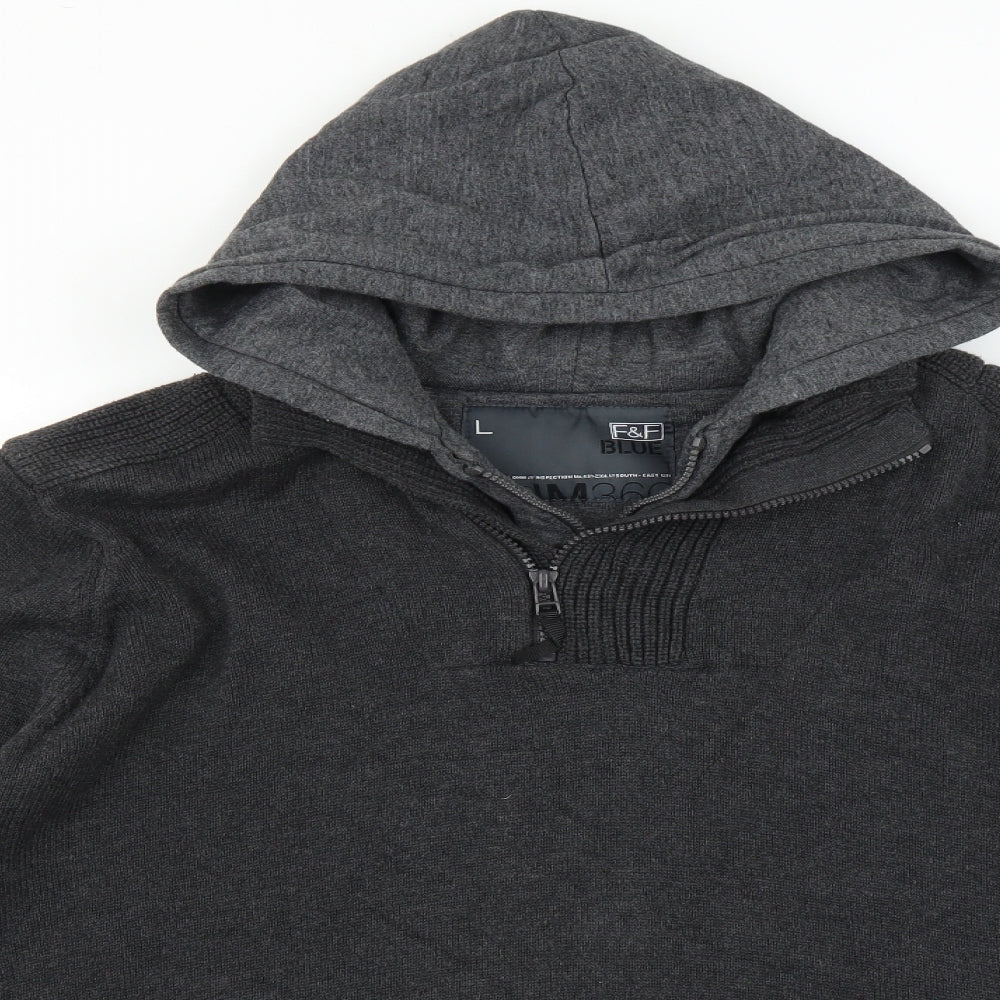 F&F Mens Grey   Pullover Jumper Size L  - hooded