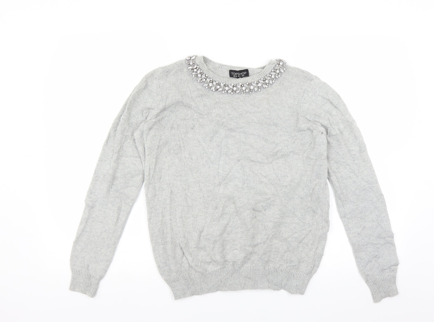 Topshop Womens Grey   Pullover Jumper Size 8  - beaded neckline