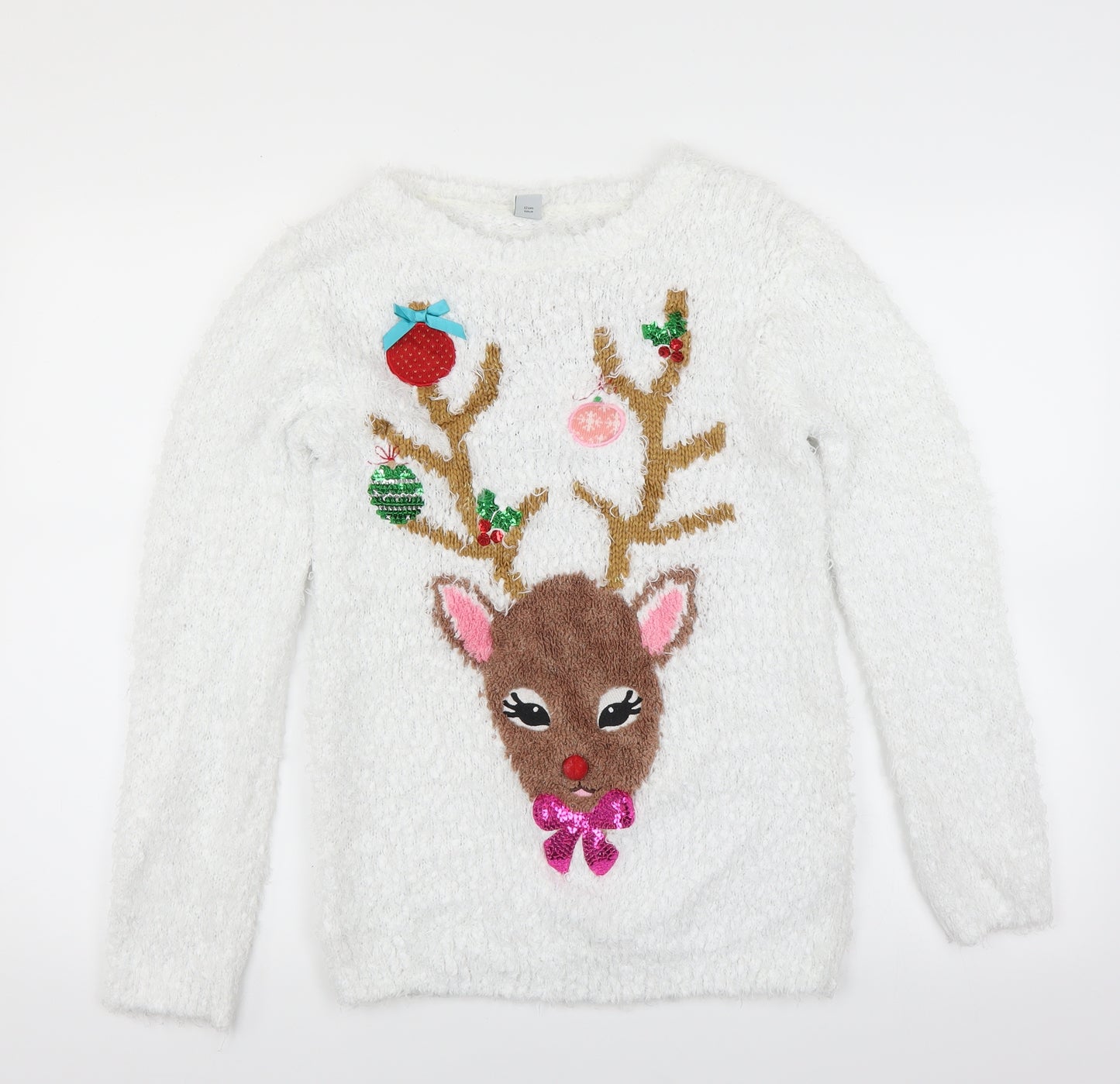 Sainsburys Girls White   Pullover Jumper Size 13 Years  - Christmas  Jumper