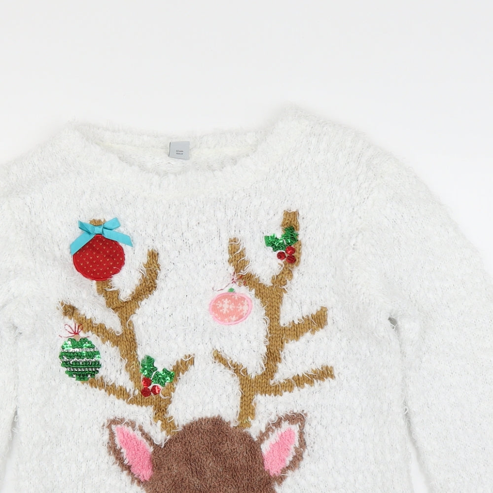 Sainsburys Girls White   Pullover Jumper Size 13 Years  - Christmas  Jumper