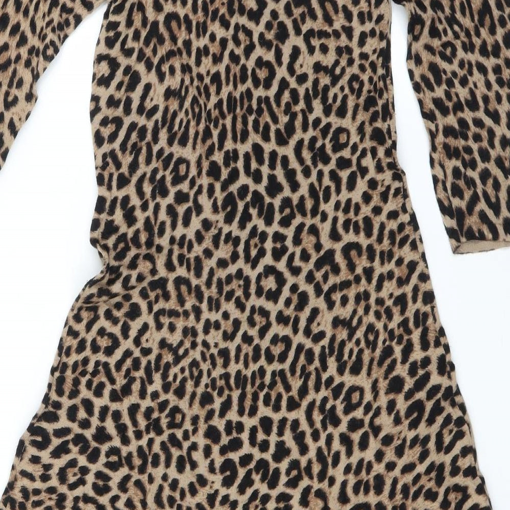 Hobbs Womens Brown Animal Print  Jumper Dress  Size 8