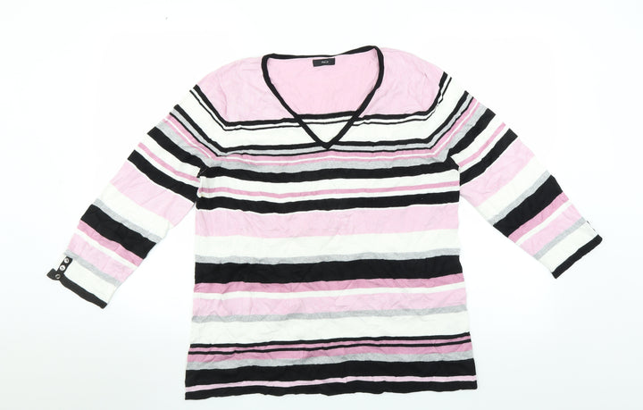 M&Co Womens Pink Striped Pullover Jumper Size 18